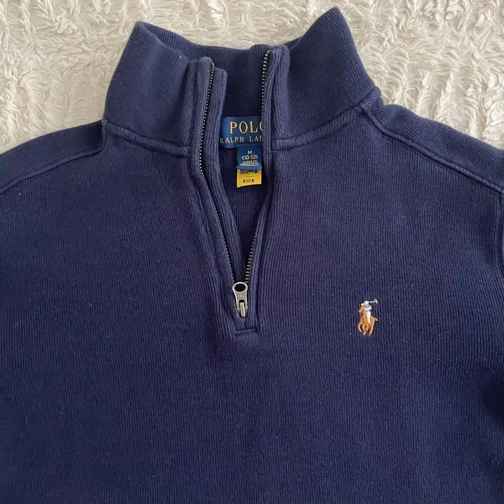 Polo Ralph Lauren Navy Blue 1/4 Zip Pullover Kids Size M 10/12 Boy Sweater Shirt